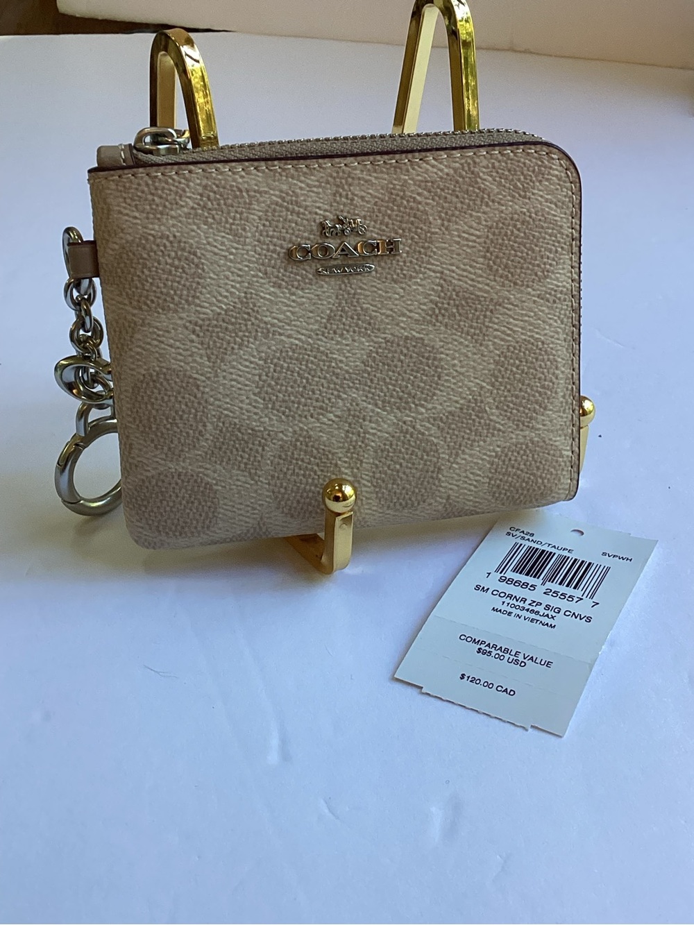 Coach Small Zip Wallet in Beige Signature Canvas NEW, NWT
